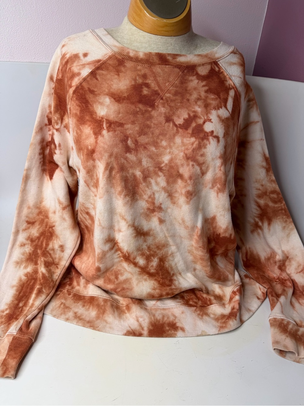 Ultra Flirt Rust and Cream Tie-Dye Crewneck Sweatshirt